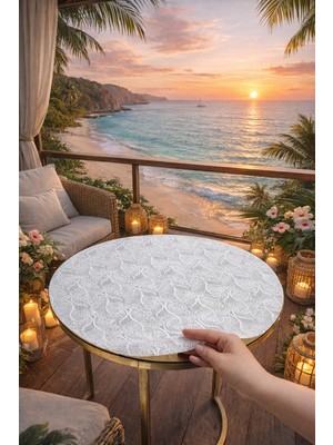 Rona Home Yuvarlak Orta Sehpa Masa Örtüsü – Hasır Lüks Pvc Silinebilir, Çiçek Desenli, Şeffaf