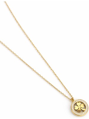 Asmentum Yonca Figürlü Taşlı Altın Renk Kolye – Şans & Zarafet Bir Arada