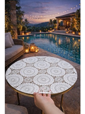 Hasır Lüx Silinebilir Yuvarlak Orta Sehpa Çicek Desenli Çeyizlik Pvc Şeffaf Masa Örtüsü