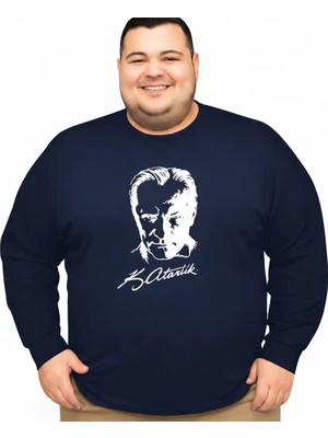Sngl Erkek Büyük Beden Uzun Kollu Atatürk Baskılı T-Shirt 3xl 4xl 5xl 6xl 7xl 8xl 9xl