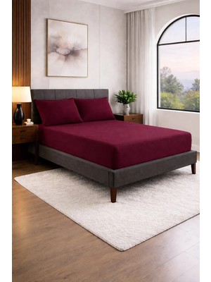 Homenup 90X190 Tek Kişilik Lastikli Çarşaf (Nevresim Kumaşı) Pamuk-Polyester Bordo
