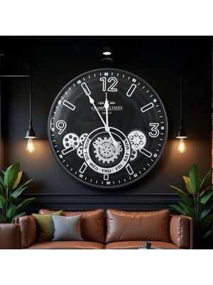Ecoport Çarklı Duvar Saati Gümüş Detaylı 59 cm