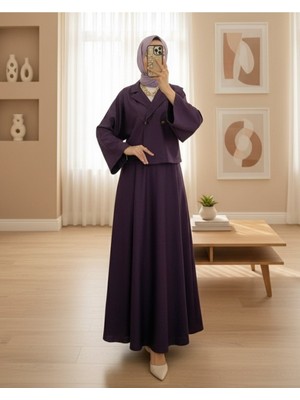 Moda Morfo Tek Düğmeli Etekli Keçe Takım -Mor
