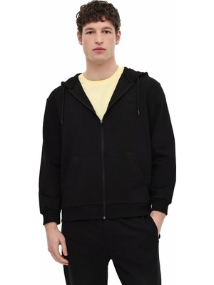 Lumberjack MB SN72 Fz Hod 6fx Siyah Erkek Fermuarlı Sweatshirt