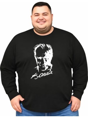 Sngl Erkek Büyük Beden Uzun Kollu Atatürk Baskılı T-Shirt 3xl 4xl 5xl 6xl 7xl 8xl 9xl