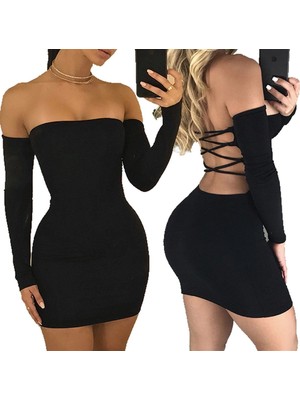 Liyuza Sırt Dekolteli Straplez Mini Elbise