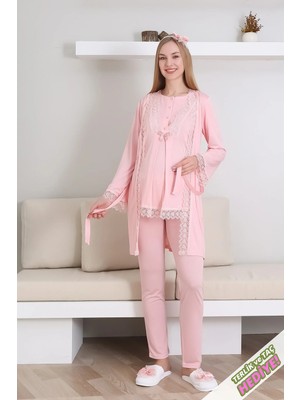 Erdeniz Tekstil Hamile Pijama Takımı Düğmeli Dantel Şeritli Emzirme / Tesettür Için Uygun / Terlik ve Taç