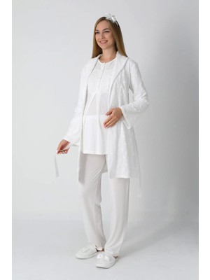 Erdeniz Tekstil Lohusa ve Hamile Giyim Pijama ve Sabahlıklı Jakarlı Havlu Desenli Viskon Pamuk Karışımlı Düğmeli