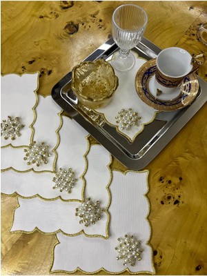 Minoza 6 Adet Kokteyl & Kahve Sunum Peçetesi %100 Polyester Leke Tutmaz Kare Desen ile Modern Stil