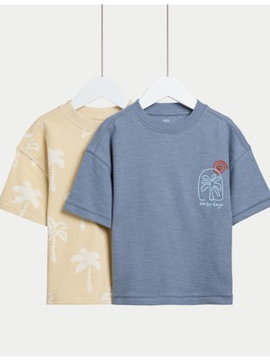 Marks & Spencer Saf Pamuk Işlemeli 2’li T-Shirt (2–8 Yaş)