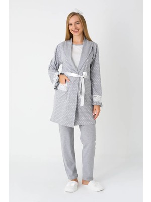 Erdeniz Tekstil Hamile Lohusa Puanlı Pijama & Sabahlık 3’lü Set – Pamuklu, Çift Taraflı Düğmeli, Ayarlanabilir Bel