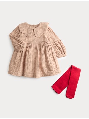 Marks & Spencer Pamuklu Desenli Elbise ve Tayt Takımı (0 Ay – 6 Yaş)