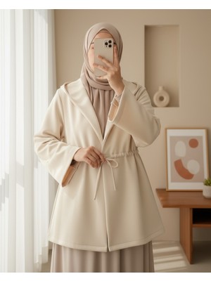 Modamorfo Önü Tünel Bağcıklı Scuba Kimono -Bej