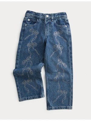 Marks & Spencer Pamuklu Denim Fiyonk Taş Detaylı Jean (2-8 Yaş)