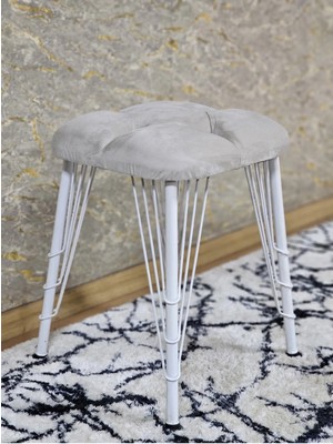 Sevinç Mobilya Kare Beyaz Boyalı Telli Ayaklı Tabure - Oturak - Bar Taburesi - Ayaklı Tabure