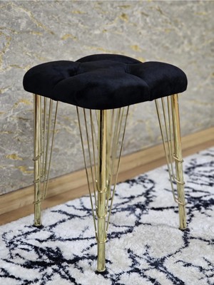 Sevinç Mobilya Kare Gold Kaplama Telli Ayaklı Tabure - Oturak - Bar Taburesi - Ayaklı Tabure