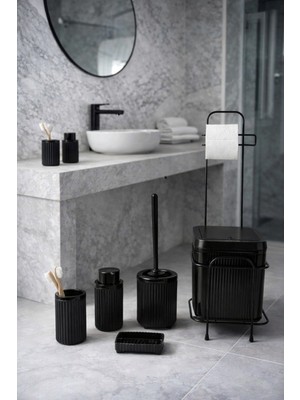 Feyza Design 6'lı Siyah Standlı Banyo Çöp Kovası, Modern ve Şık Tasarım, DC-6805