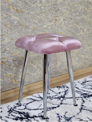 Sevinç Mobilya Kare Krom Kaplama Konik Ayaklı Tabure - Oturak - Bar Taburesi - Ayaklı Tabure