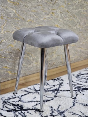 Sevinç Mobilya Kare Krom Kaplama Konik Ayaklı Tabure - Oturak - Bar Taburesi - Ayaklı Tabure