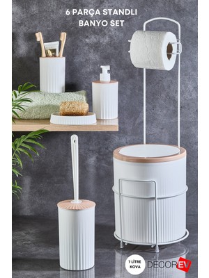 Feyza Design Şık 6'lı Metal Standlı Banyo Tuvalet Kağıtlık Seti