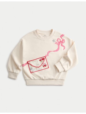 Marks & Spencer Saf Pamuk Karışımlı Zarf Detaylı Sweatshirt (2-8 Yaş)