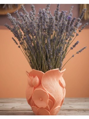 Shopwave Turuncu Çiçek Desenli 3D Dekoratif Vazo Modern Masaüstü Aksesuar