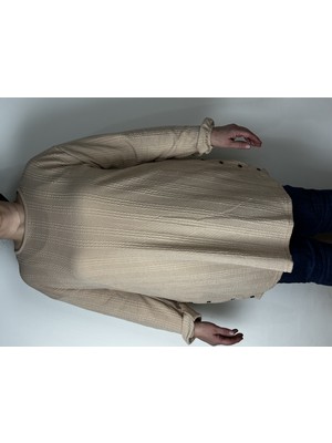 Yaşar Triko Kadın Krem Uzun Kollu Bilek Lastikli Bisiklet Yaka Akrilik Uzun Tunik