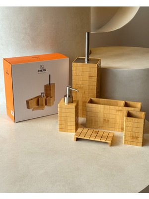Feyza Design Doğal Bambu 5 Parçalı Banyo Seti, Şık ve Kullanışlı Tasarım
