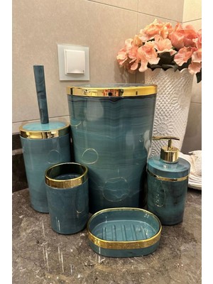 Feyza Design Şık 5'li Banyo Seti, Akrilik, Gold Detaylar, Pratik ve Şık Tasarım