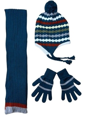 Argesco Mühendislik 3'lü Çocuk Triko Atkı Bere Eldiven Seti (3-7 Yaş) – Kışlık Aksesuar Takımı Lacivert