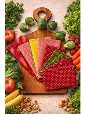 Home 9'lu Puantiye Desen Kumaş Tekrar Kullanılabilen Doğal Balmumlu (Balmumu) Gıda Saklama Bezi