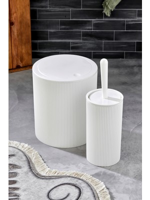 Feyza Design Modern Yuvarlak Banyo Seti: Çöp Kovası ve Wc Fırçası Takımı