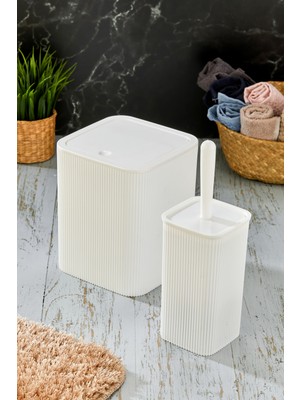 Feyza Design Modern Kare Banyo Seti, Çöp Kovası ve Wc Fırçası ile Şık ve Pratik