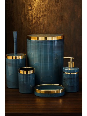 Feyza Design 5 Parça Akrilik Banyo Seti, Şık ve Kaliteli, Altın Detay, Yeşil Mermer Desen