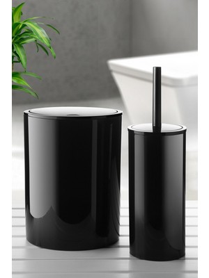 Feyza Design Şık Siyah Banyo Seti, Çöp Kovası ve Tuvalet Fırçası Takımı
