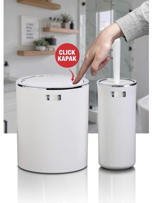 Feyza Design Beyaz Kromlu Yuvarlak 2'li Wc Kova ve Fırça Seti