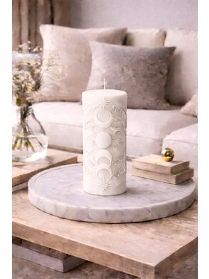 Bead Astroloji Desenli Dekoratif Silindir Mum – Ay & Güneş Figürlü Modern Ev Dekoru