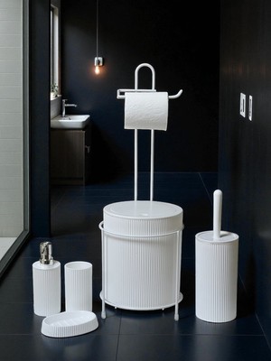 Feyza Design 6 Parça Banyo Seti, Metal Stantlı Çöp Kovası, Wc Kağıtlık ve Sabunluk