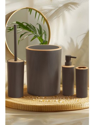 Feyza Design Şık 4'lü Banyo Seti, Antrasit Gri, Çöp Kovası, Wc Fırçası, Sabunluk, Diş Fırçası