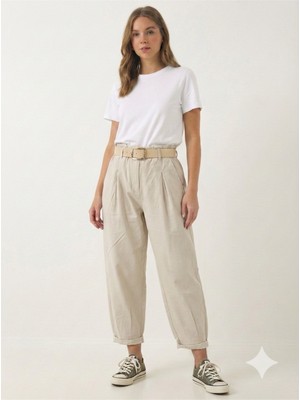 Della Moor Bej Kadın Italyan Şalvar Kalıp Kemerli Pantolon