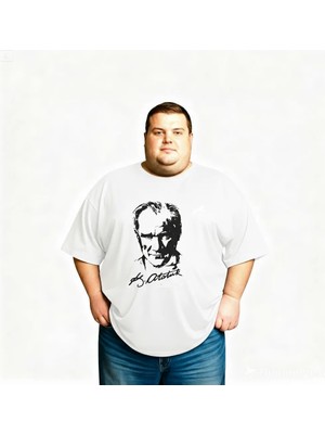 Sngl Erkek Büyük Beden Kısa Kollu Atatürk Baskılı Tişört 3xl 4xl 5xl 6xl 7xl 8xl 9xl