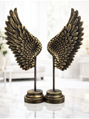Volaconcept Gold Melek Kanadı Biblo Seti – Dekoratif Masa & Konsol Aksesuarı (2’li Set ), Hediyelik Dekor