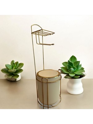 Feyza Design Şık Ayaklı Kovalı Wc Kağıtlık ve Krem Çöp Kovası Takımı