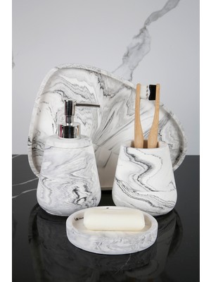 Feyza Design 4 Parça Mermer Desenli Beton Banyo Seti, Şık ve Kullanışlı Tasarım