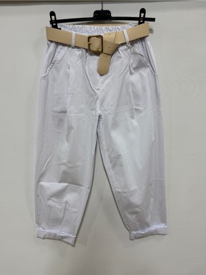 Della Moor Beyaz Kadın Italyan Şalvar Kalıp Kemerli Pantolon