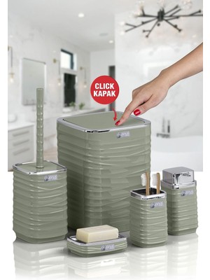 Feyza Design Yeşil Kromlu Kare 5'li Banyo Seti, Şık ve Fonksiyonel Tasarım