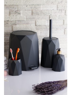 Feyza Design 4'lü Banyo Seti: Çöp Kovası, Tuvalet Fırçası, Sabunluk, Diş Fırçalık