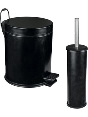 Feyza Design Şık Siyah 2'li Tuvalet Çöp Kovası ve Fırça Seti