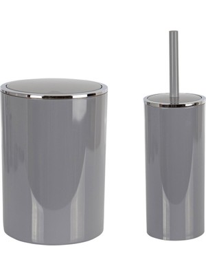 Feyza Design Gri Banyo Seti, Çöp Kovası ve Tuvalet Fırçası, Şık ve Kullanışlı