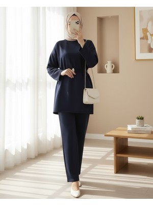 Modamorfo Yuvarlak Yaka Beli Kemerli Scuba Takım -Laci